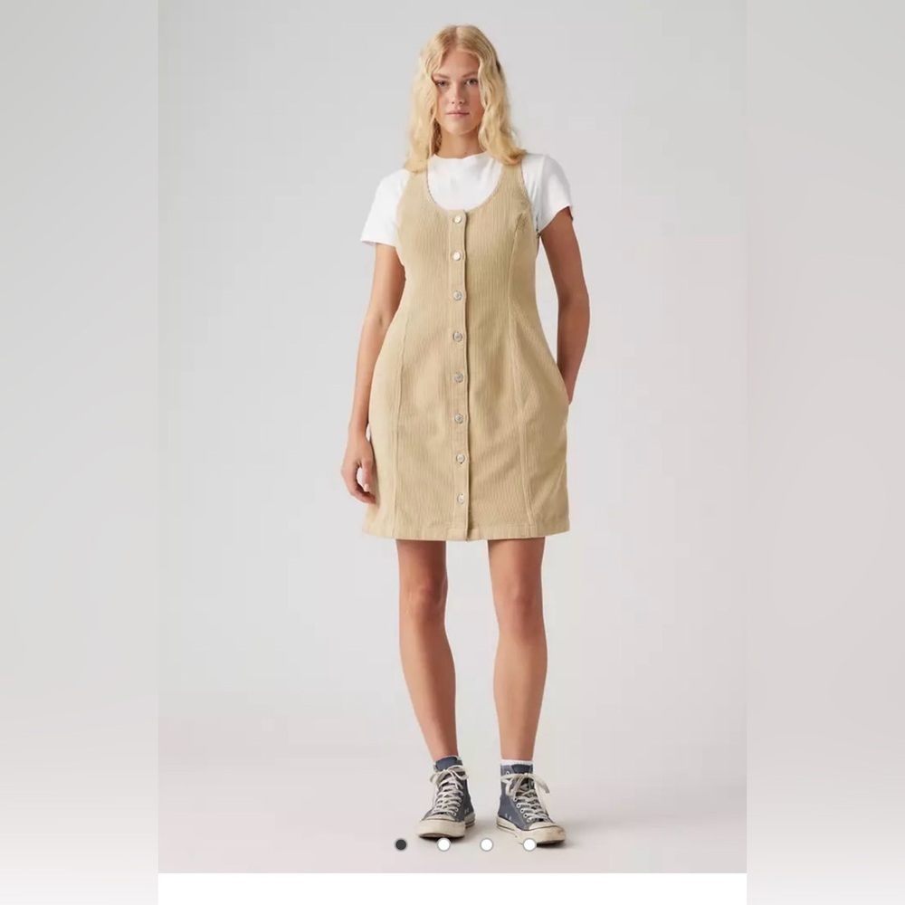 Levi’s Corduroy Button-Front Jumper Dress | 100% Cotton | Neutral Tan‎